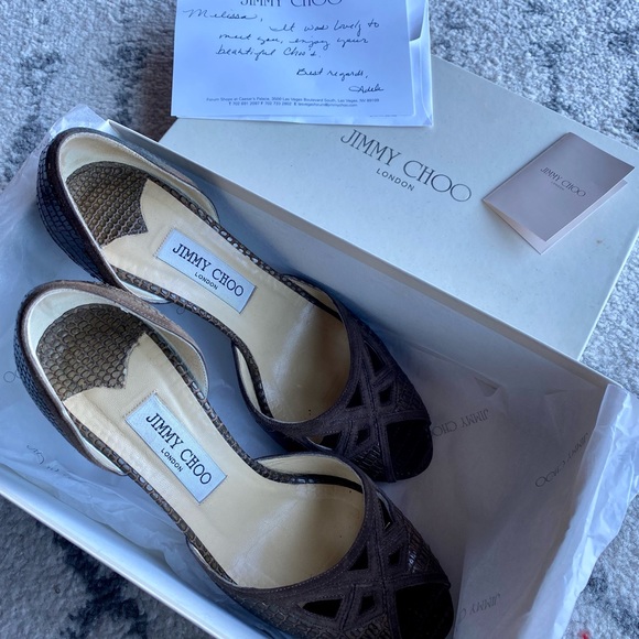 Leather/Suade/Snakeskin Jimmy Choo stiletto heels,size 38.5. Purchased in Vegas! - Picture 5 of 10